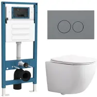Qeramiq Dely Swirl Compact Toiletset - inbouwreservoir flush - slim zitting - kunststof bedieningsplaat licht grijs - ronde knoppen - glans wit SW1471012/SW1247814/SW1448813/SW1102374