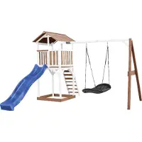 Axi Beach Tower Speeltoren met Roxy Nestschommel Bruin/wit - Blauwe Glijbaan