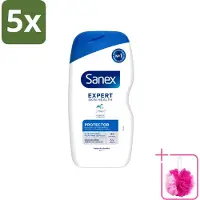Sanex 5 x - Deskundige Huidgezondheid - Douchecrème - Beschermend - Alle Huidtypes - 400 ml - Bulkverpakking - Huidbeschermende douchecrème - Douchemop - Huidversterkende douchecrème