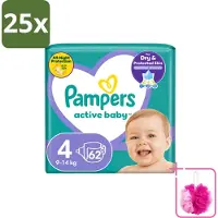 Pampers 25 x – Luiers – Active Baby Maat 4 (9-14 kg) – 62 Luiers - Bulkverpakking - Luiers voor baby - Douchemop - Droge luiers