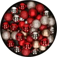 COSY&TRENDY Kleine kunststof kerstversiering 40x stuks set en 3 cm kerstballen in het champagne en rood - Voor kleine kerstbomen