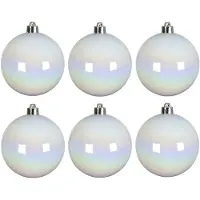 Snowflake Decoris Kerstballen - 6x st - wit parelmoer - D8 cm - kunststof - mat/glans - kerstversiering