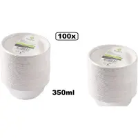 Biodore 100x Schaal van suikerrietpulp next generation 350ml wit - salade BBQ fruit kom verse gerechten