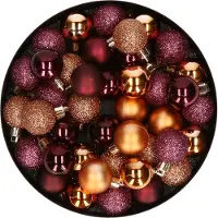 COSY&TRENDY Kleine kunststof kerstversiering 40x stuks set en 3 cm kerstballen in het aubergine en koper - Voor kleine kerstbomen
