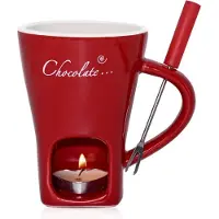 Famanu – Keramische chocoladefondue kopje met vork en theelicht 200 ml voor kaas en chocolade