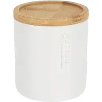 Tendance Wattenpot met Deksel - Polyresin en Bamboe - Wit - 9,5 x 9,5 x 11 cm