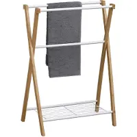 Tendance Handdoeken ophangrek/houder - badkamer - bamboe hout/metaal - 60 x 37 x 80 cm - wit - 3 stangen