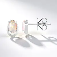 Cavill - 9 Karaat Witgouden Oorbellen met Mintabie Opalen - 0,46 ct - Elegante Ovale Cabochon Australische Edelstenen - Duurzaam & Luxe Sieraad