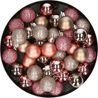 COSY&TRENDY Set van 40x stuks kunststof kerstballen mix champagne en roze 3 cm - Kerstversiering