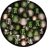COSY&TRENDY Set van 40x stuks kunststof kerstballen mix champagne en groen 3 cm - Kerstversiering