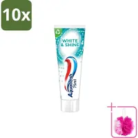Aquafresh 10 x White & Shine - Whitening Tandpasta - 75 ml - Bulkverpakking - Witte tanden - Douchemop - Glans tanden