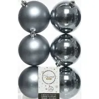 Snowflake Decoris Kerstballen - 6x st - grijs/blauw - D8 cm - kunststof - mat/glans - kerstversiering