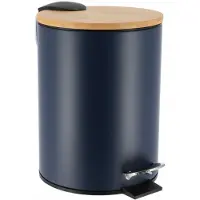 Tendance Badkamer prullenbak/afvalbak Bamboo vibe - soft close - donkerblauw - 3 liter - metaal