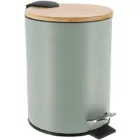 Tendance Badkamer prullenbak/afvalbak Bamboo vibe - soft close - lichtgroen - 3 liter - metaal