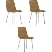 Leobert KARA Eetkamerstoelen – Set van 3 – Bruin Velvet – Metalen Poten – Comfortabele Ergonomische Zitting – Modern Design – Velvet Stoel voor Woonkamer, Keuken en Eetkamer – Max. 110 kg per Stoel
