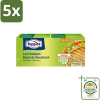 Toppits 5 x – Lunchzakjes – Hersluitbaar – 1 Liter – 50 Zakjes - Wasstrips - Sandwichzakjes - Lunchzakjes - Versheid - Lekvrij - Hygiëne