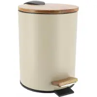 Tendance Badkamer prullenbak/afvalbak Bamboo vibe - soft close - crème - 3 liter - metaal