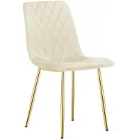 Hobby Hall TURIN Eetkamerstoel – Beige Velvet – Goudkleurige Metalen Poten – Comfortabele Ergonomische Zitting – Modern Design – Velvet Stoel voor Woonkamer, Keuken en Eetkamer – Max. 110 kg