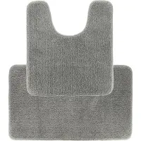 Tendance Badkamer Matten set Aquarius - lichtgrijs - toilet en bad mat - hoogpolig - microfiber