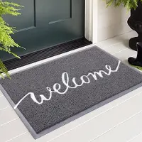 Famanu – Welkom deurmat voor binnen en buiten, antislip, vuilafvangmat, wasbare deurmat voor tuin en entree, 60 x 90 cm, grijs