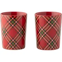 J-Line kopje Plaid - keramiek - rood - doos van 2