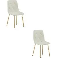Leobert LIBRA Eetkamerstoelen – Set van 2 – Beige Stof – Goudkleurige Metalen Poten – Comfortabele Gestoffeerde Zitting – Modern Design – Voor Woonkamer, Keuken en Eetkamer – Max. 110 kg per Stoel