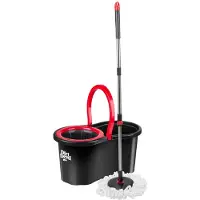 Dweilset Spin Mop Set – 360 Graden Draaibare Dweil – Uittrekbare Stang – Roestvrijstalen Handgreep – Emmer met Wringmand – 16 Liter – Zwart/Rood