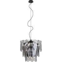 QAZQA Art Deco hanglamp zwart met smoke glas ovaal 14-lichts - Mochan
