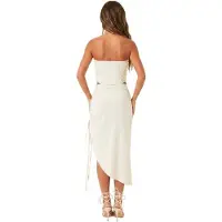 Missyempire Missy Empire Set met getailleerde midirok in linnenlook voor dames (Steen)
