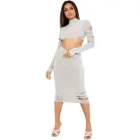 Missyempire Missy Empire Midi-rok met uitsnijdingen voor dames (Salie)