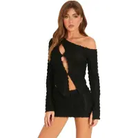 Missyempire Missy Empire Minirok met plooien en structuur voor dames (Zwart)