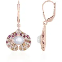 Cavill - 925 Sterling Zilver Roségoudverguld Oorbellen - 1.8 ct Witte Maansteen Ovaal Cabochon - Elegante Zirkonia Sieraden Dames