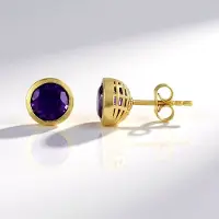 Cavill - Zilveren Oorbellen - 925 Sterling Zilver Verguld - Braziliaanse Amethist Ronde Slijpvorm 2,34 ct - Elegante, Lichte Oorstekers Dames