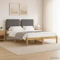 vidaXL - Bedframe - met - gestoffeerd - hoofdbord - Whitewash - en - lichtgrijs