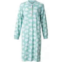 Lunatex dames nachthemd lange mouw - interlock licht geruwd - maat L - Hart margriet - mint