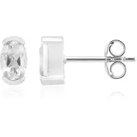 Cavill - Zilveren Oorbellen met Witte Topaas - 925 Sterling Zilver Gerhodineerd - 2x Ovale Nigeriaanse Topaas 1,012 Ct - Luxe Elegante Dames Oorbellen