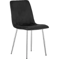 OSKAR Eetkamerstoel LAVA - Zwart fluweel - Zilveren metalen poten - Modern design