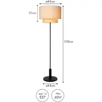 Atmooz Polar vloerlamp – Zwart – Lampenkap van crèmekleurig katoen – 150 cm hoog – E27 fitting – Stijlvol – Tijdloos