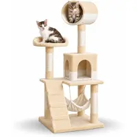 Belviona kattenboom, klimboom voor katten met hol, hangmat, trap en ligplatform, 133 cm, beige/wit