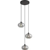 QAZQA Art Deco hanglamp zwart met smoke glas rond 3-lichts- Busa