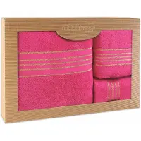 Darymex Premium - Handdoekenset - 3-Delig - 100% Katoen - Kleur Fuchsia in Luxe Cadeaudoos