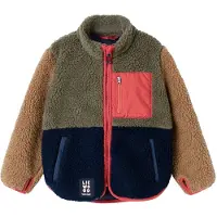 Liewood Fleece Jas - Teddy - Nolan - Army Brown/Multi Mix - - 9 jaar (134) - Fleece Jassen
