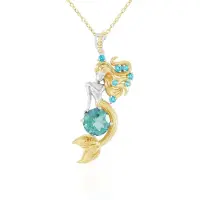Cavill - Zilveren halsketting - 925 sterlingzilver verguld - 4,6 ct ronde Kaaiman topaas - 0,4 ct paraiba blauwe topaas - elegant zeemeermin design
