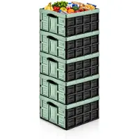 Discountershop Vouwkrat 45 Liter – Set van 5 – Klapkrat – Opvouwbare Krat – Inklapbare Boodschappenkrat – Stapelbaar – 52,2 x 38,8 x 25,7 cm – Groen/Zwart