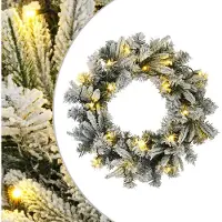 vidaXL - Kerstkrans - Groen - en - Wit - Ø - 30 - cm - PVC - en - PE - 25 - LED's