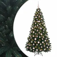 vidaXL Kunstkerstboom donkergroen met kerstballen 210 cm 300 LED's