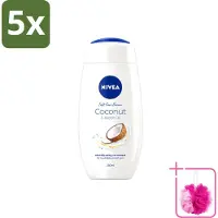 Nivea 5 x - Huid Beschermende Douchecreme - Kokosnoot - 250 ml - Bulkverpakking - Douchecrème - Douchemop - Kokosnoot