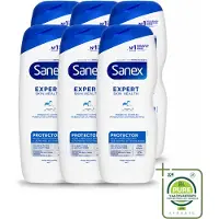 Sanex 6 x – Douchegel – Expert Skin Health Protector – 600 ml - Grootverpakking - Vaatwasstrips - Huidversterkend - Huidbarrière - Hydratatie - Pre- En Postbiotica - Gezond Huidmicrobioom