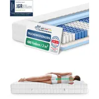 AM Qualitätsmatratzen - Ergonomisch 7-Zone Pocketveringmatras 70x220 cm - Gemiddeld (H3) - 20cm - Matras met 7 ergonomisch ligzones - OEKO-TEX - 7-zone matras 70 x 220 cm - 480 veren
