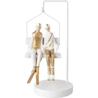 J-Line Skiërskoppel met skilift - polyresin - wit/goud